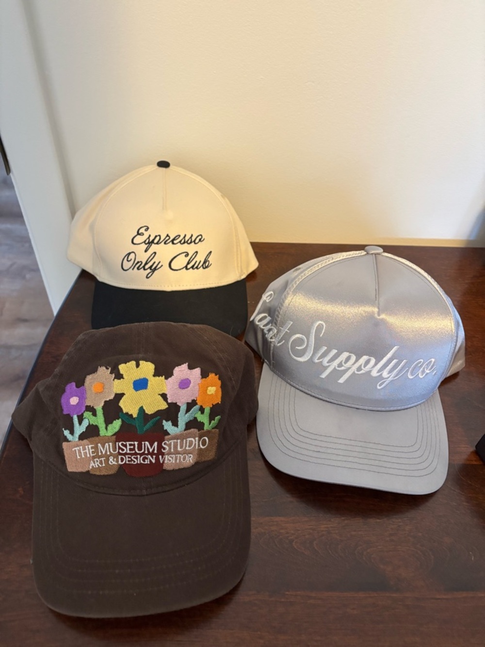3 Pack Baseball Snapback Strapback Caps - Cream, Silver Satin, Brown Floral